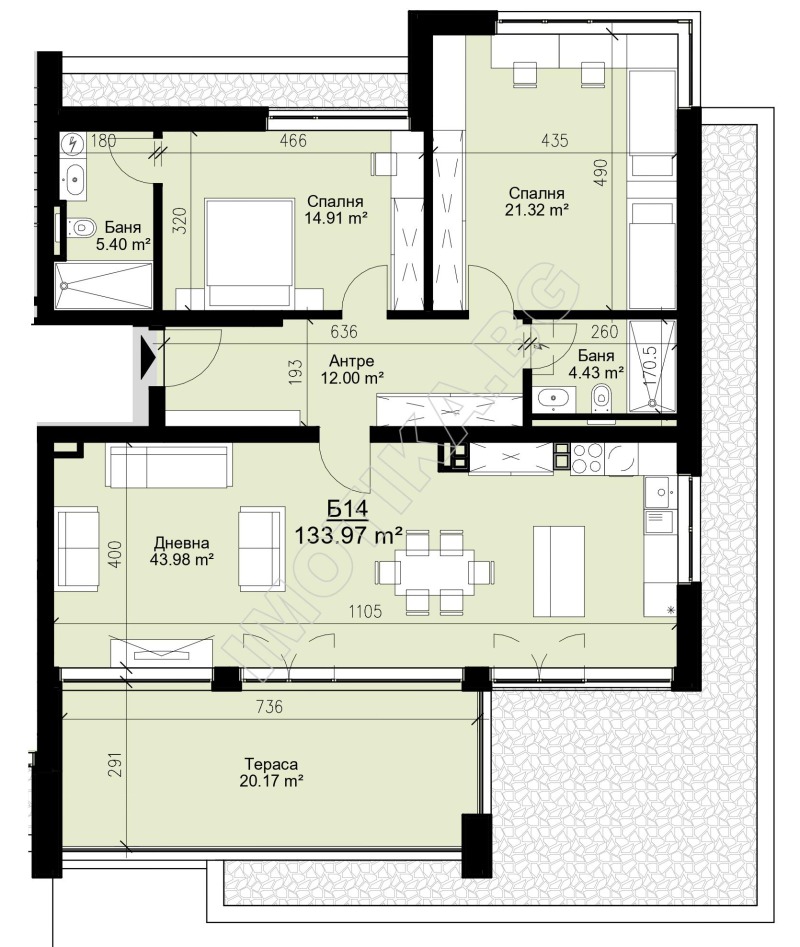 Продается  2 спальни Варна , Бриз , 152 кв.м | 21378656 - изображение [2]