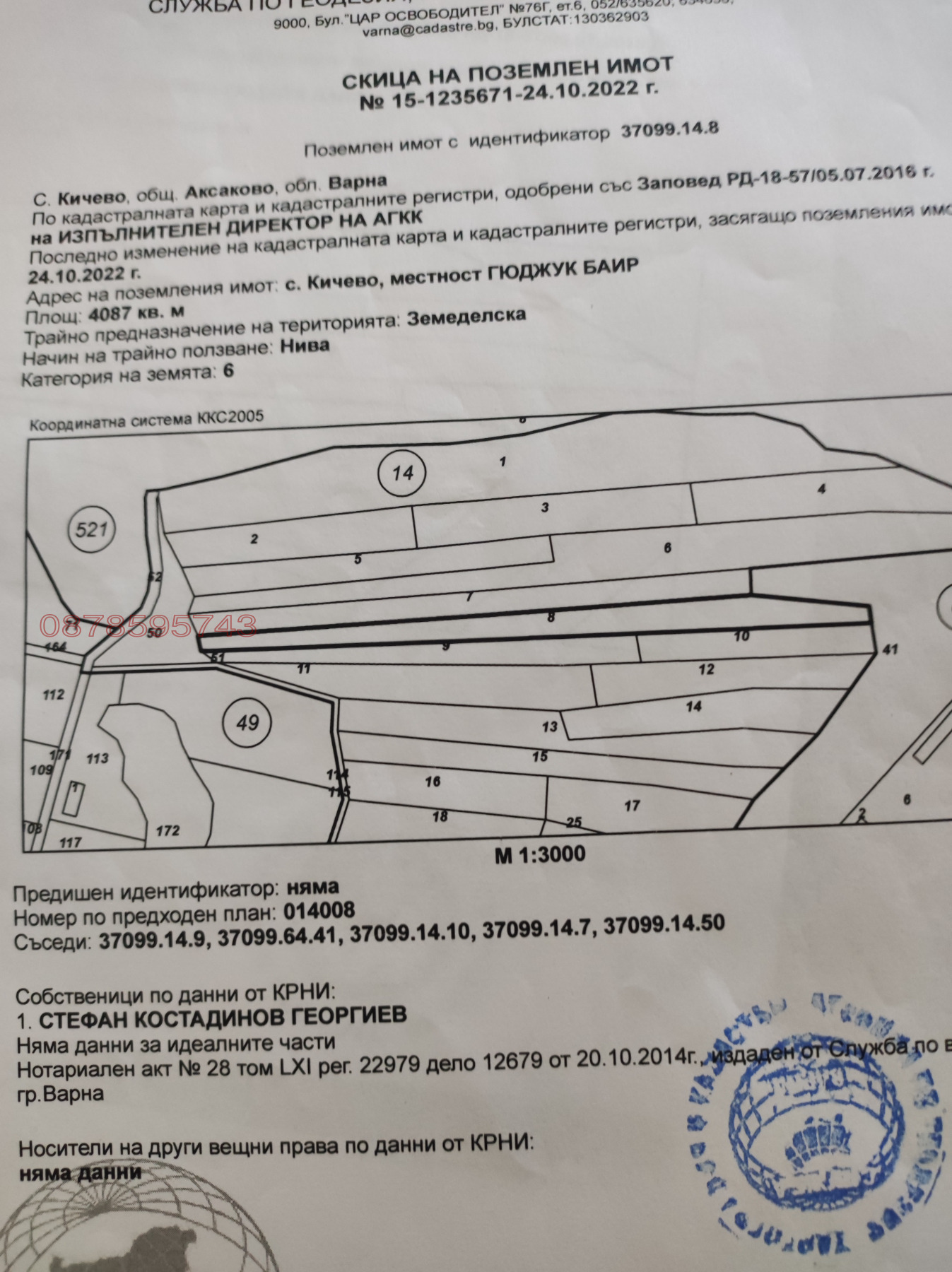 Продава ЗЕМЕДЕЛСКА ЗЕМЯ, с. Кичево, област Варна