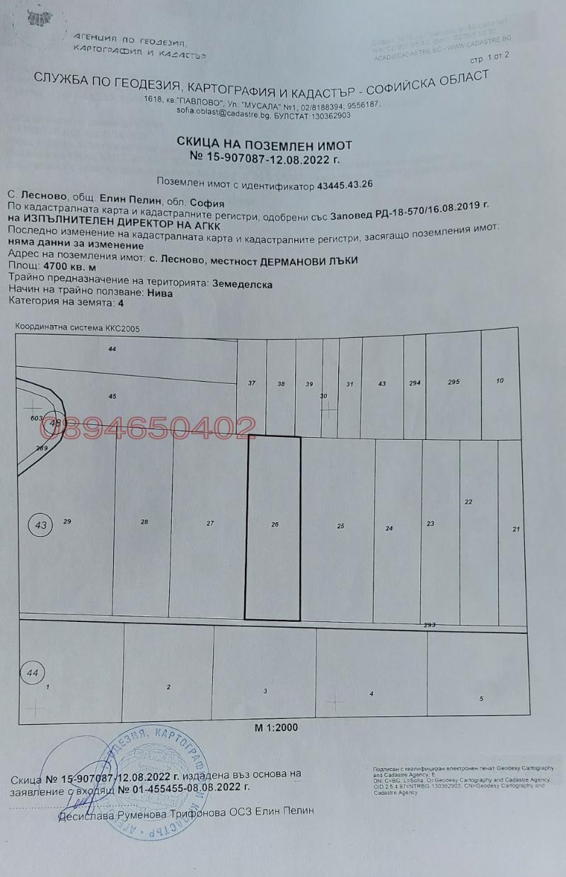 Продава ЗЕМЕДЕЛСКА ЗЕМЯ, с. Лесново, област София област, снимка 1 - Земеделска земя - 49034448