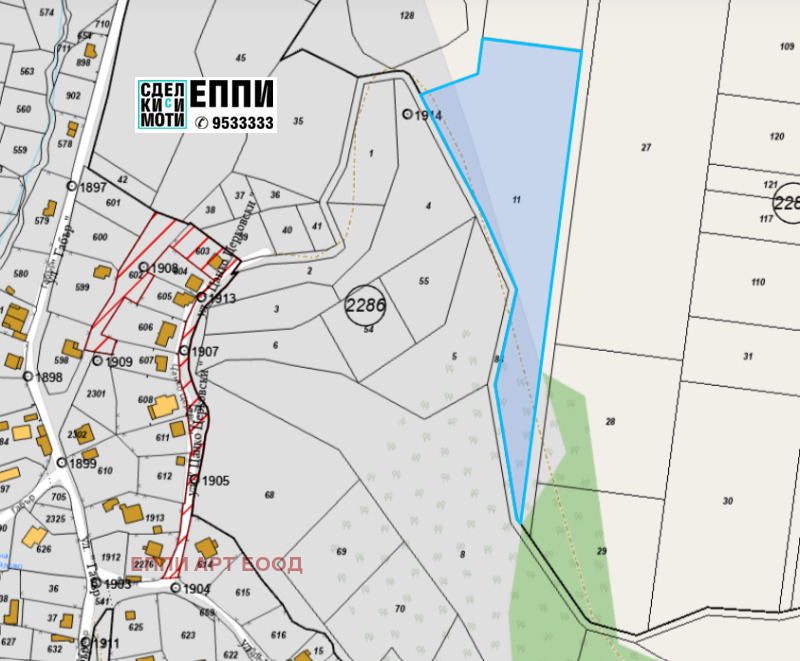 Продава ПАРЦЕЛ в град София, гр. Банкя - 8503 кв.м / 212 575 € » 415 760.56 лв., ЕППИ АРТ ЕООД