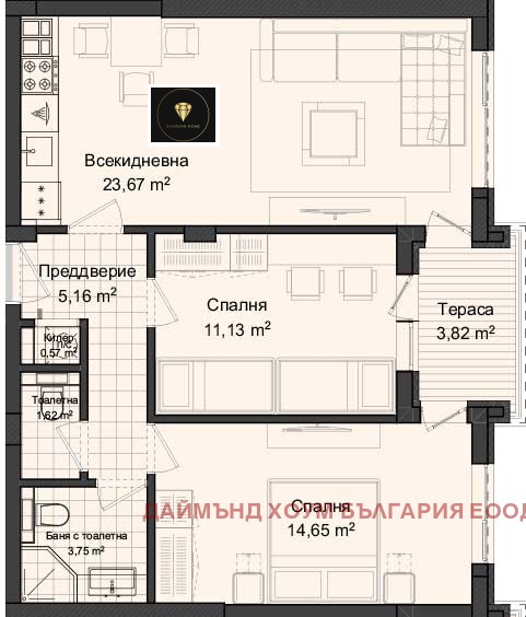 Satılık  2 yatak odası Plovdiv , Gagarin , 92 metrekare | 96155305 - görüntü [2]