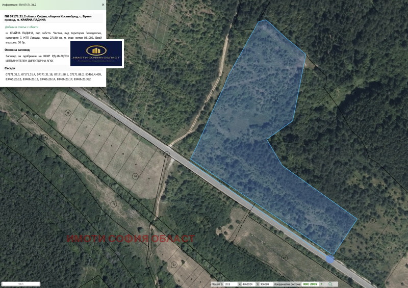Продава ПАРЦЕЛ в област София, с. Бучин проход - 27180 кв.м / 111 000 € » 217 097.13 лв., ИМОТИ СОФИЯ ОБЛАСТ