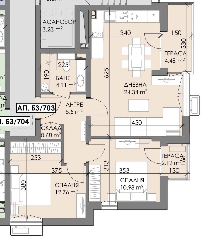 Продаја  2 спаваће собе Бургас , Меден рудник - зона В , 90 м2 | 17954059 - слика [2]