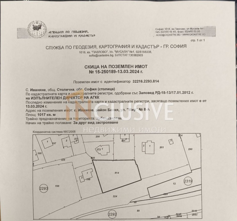 For Sale  Plot Sofia , Bankya , 1017 sq.m | 23910089