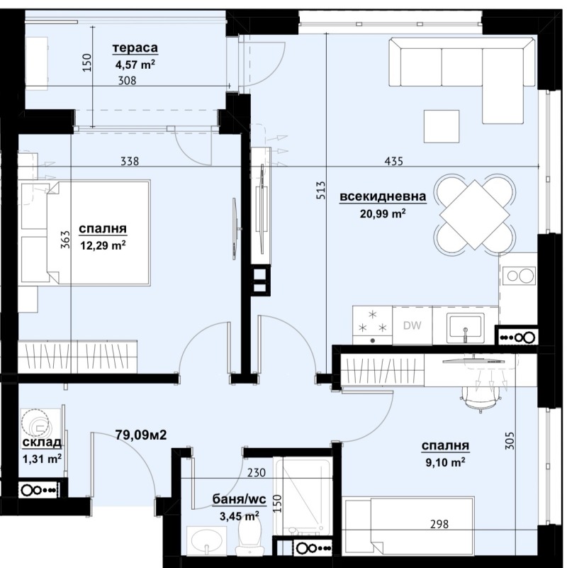 En venta  2 dormitorios Burgas , Izgrev , 79 metros cuadrados | 75730158