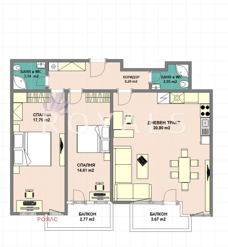 Satılık  2 yatak odası Sofia , Krastova vada , 110 metrekare | 42123109