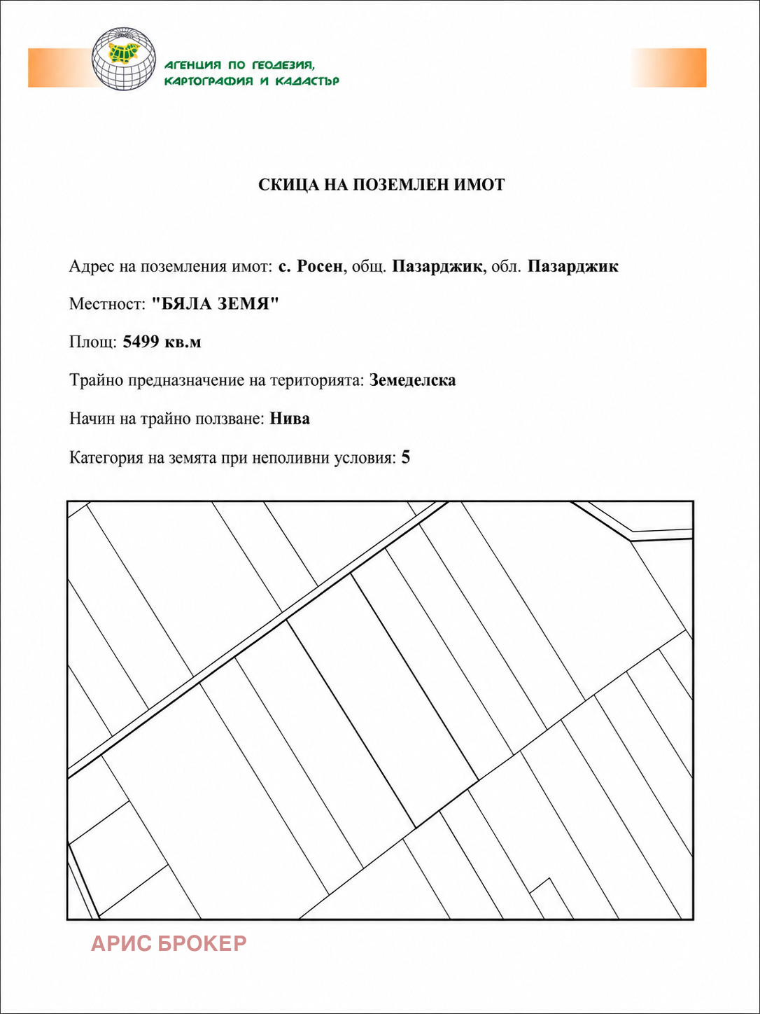 Продава ЗЕМЕДЕЛСКА ЗЕМЯ, с. Росен, област Пазарджик